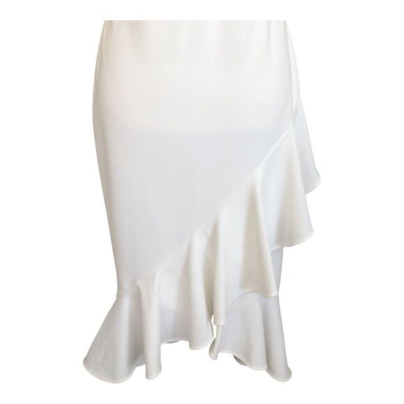 Calvin Klein White Sleeveless High Low Flounce Hem Bridal Party Sheath Dress 4 - Picture 3 of 16